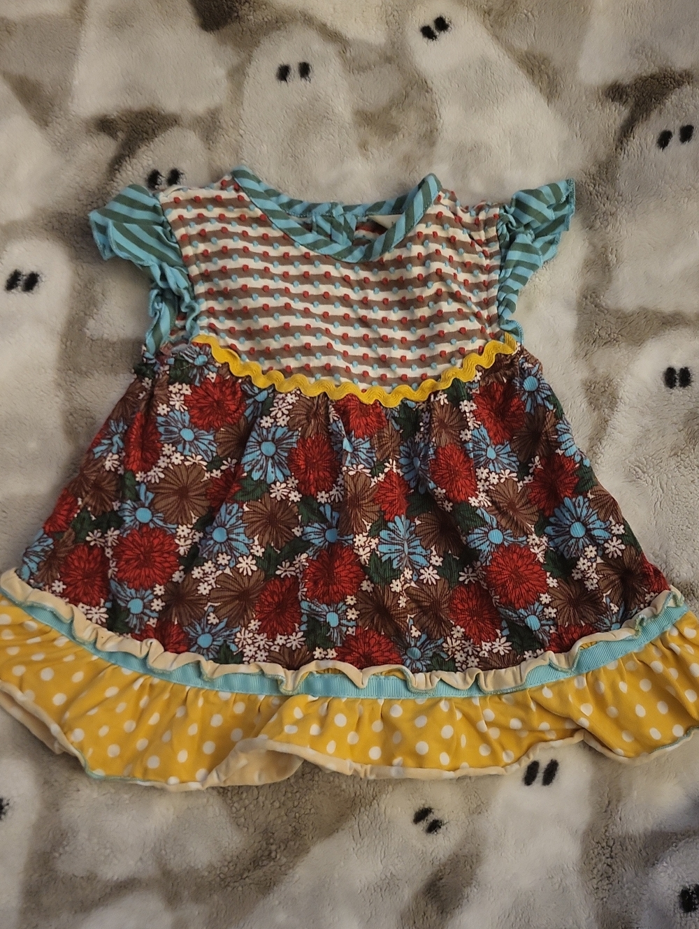 Matilda Jane Multicolor Floral Dress with Yellow Polka Ruffle